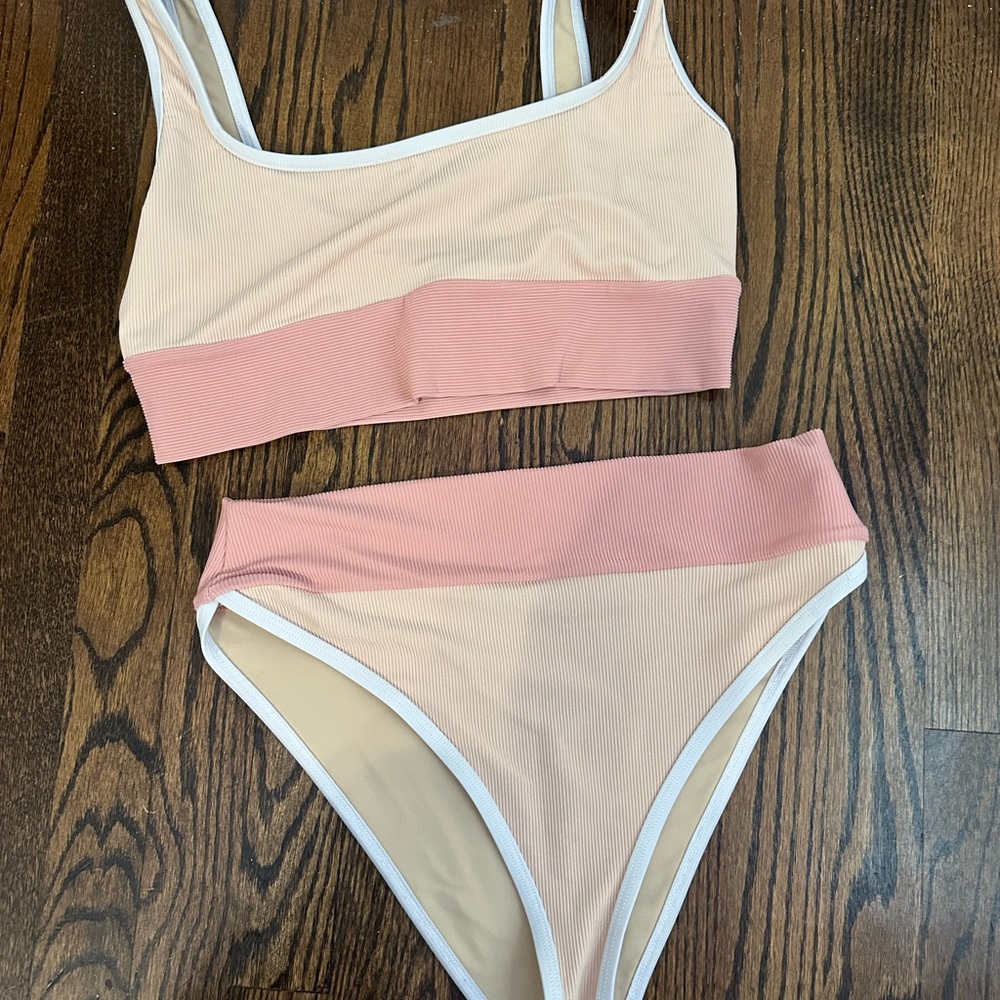 LainSnow Pink and Cream Ribbed Swimwear
